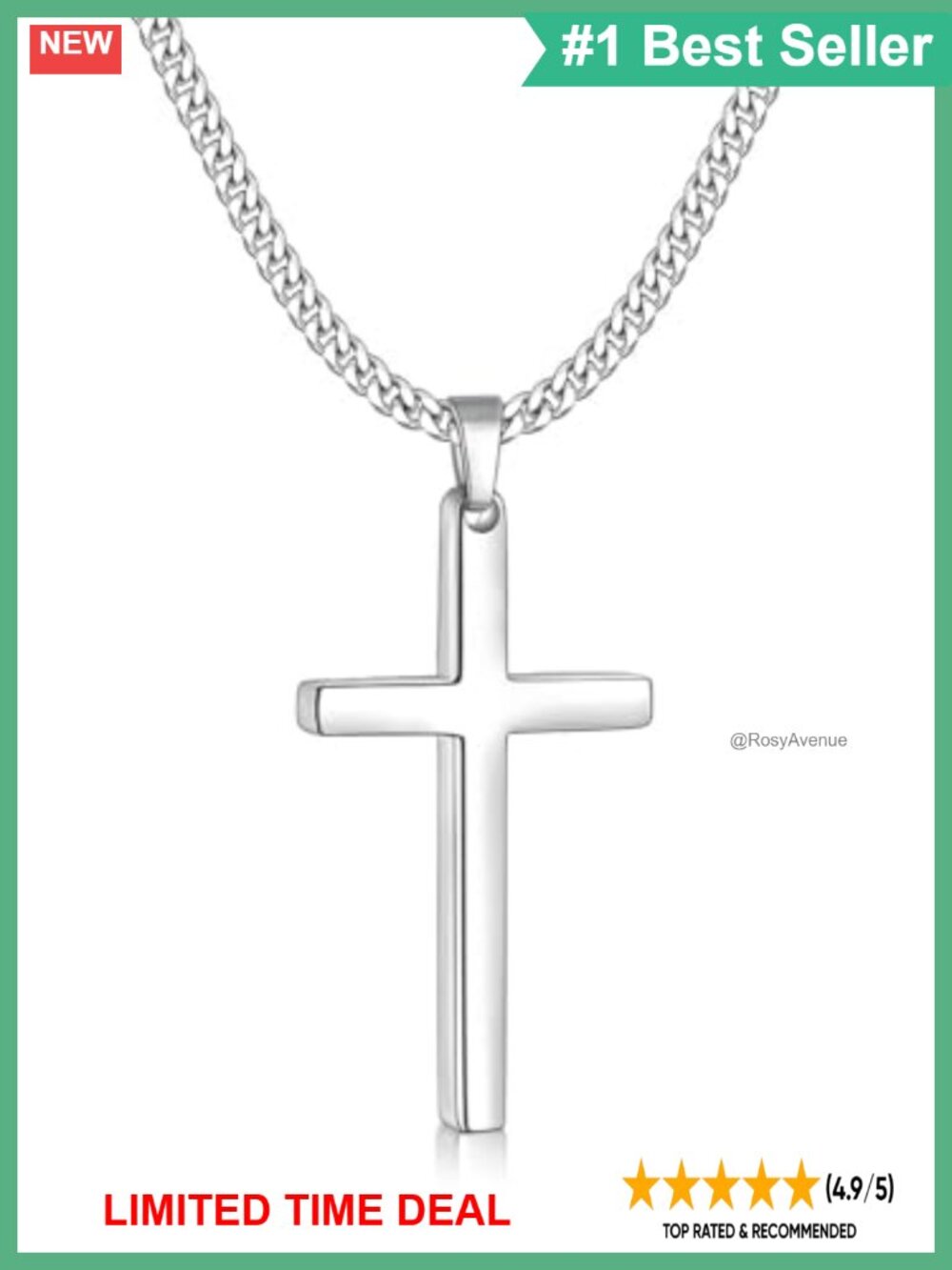 Stainless Steel Cross Necklace Diamond-Cut Cuban Chain 24" Men's Pendant